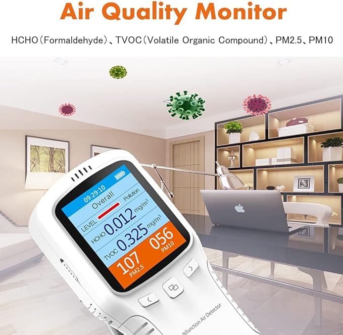 Indoor Air Quality Monitor, IGERESS Formaldehyde Detector, Pollution Monitor,Dust Tester, Detect Indoor HCHO/TVOC/PM2.5/PM10 (White)