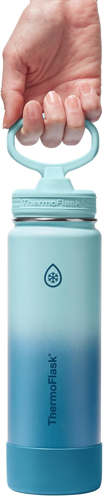 ThermoFlask 24 oz Double Wall Vacuum Insulated Stainless Steel Water Bottle with Straw Lid, Ocean Waves