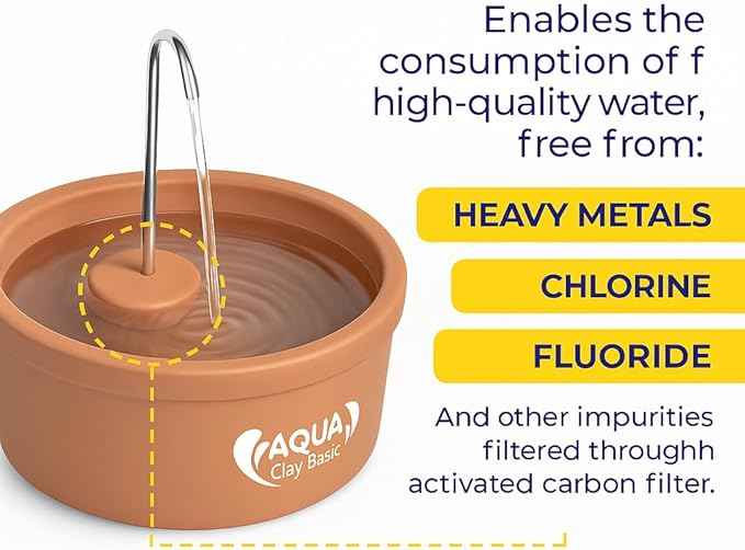 AMICUS - Aqua Clay Basic -Cat Water Fountain - Dogs&Cats&Pets&Small Animals Automatic Bowl Dispenser - Pet Drinking Waterer Bowls Indoor - Auto Kitty Watering Dish Supplies- 84.53 fl oz/ 2.5L