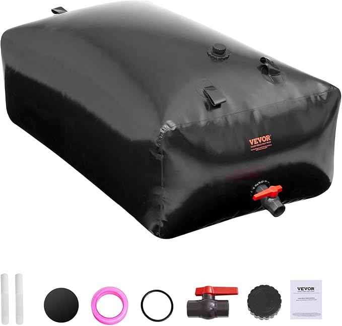 VEVOR 540L/142.7 Gallon Water Storage Bladder, RV Water Tank, 1000D PVC Collapsible Water Storage Containers, Large Capacity Soft Water Bag, Portable Water Bladder, Fire Prevention, Camping, Emergency