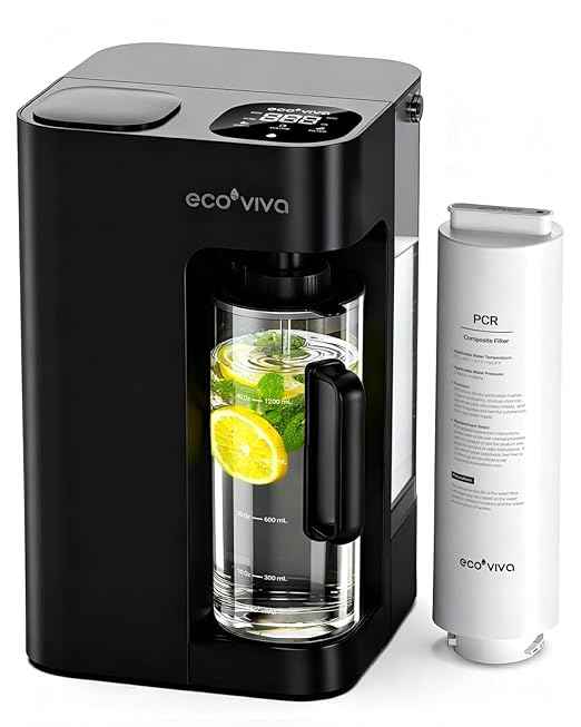 Ecoviva Mate 3 Countertop Reverse Osmosis Water Filter, 8-Stage RO Water Filtration System with 44oz Water Pitcher Smart Auto-Filling, Water Purifier, 3:1 Pure to Drain, Black