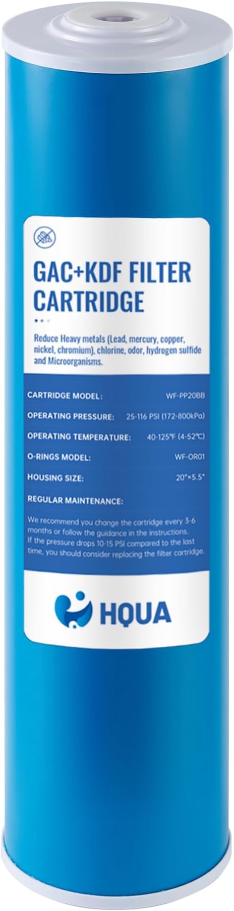 HQUA Whole House Compound Replacement Filter Cartridge, WF-GK20BB, Fit for WF3 Series, GAC+KDF, Kinetic Degradation Fluxion, Granular Activated Carbon