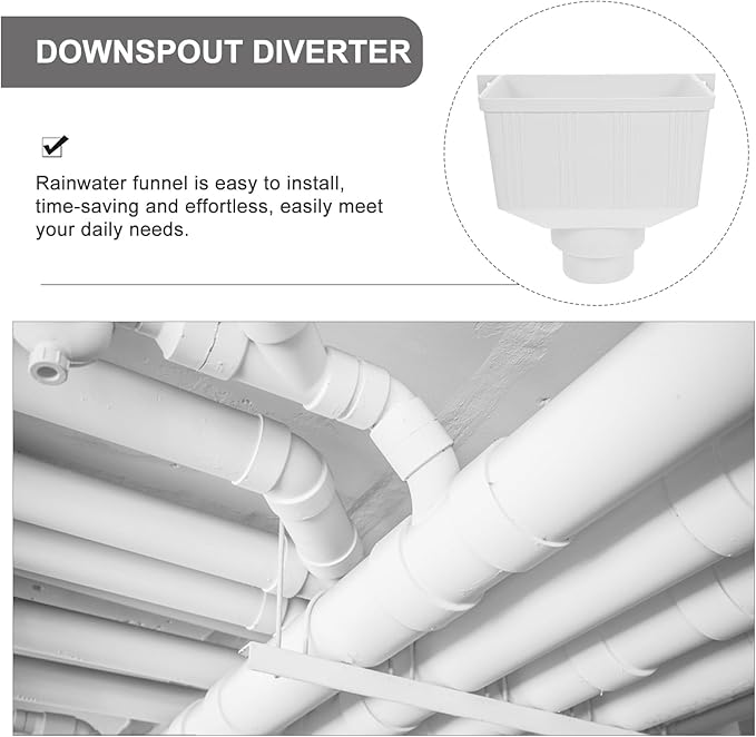 Uonlytech Funnel Strainer Rain Barrels Downspout Filter Rainwater Collection Barrel Downspout Diverter Downspout Adapter Rain Gutter Diverter Water Diverter Plastic Suite White Drain