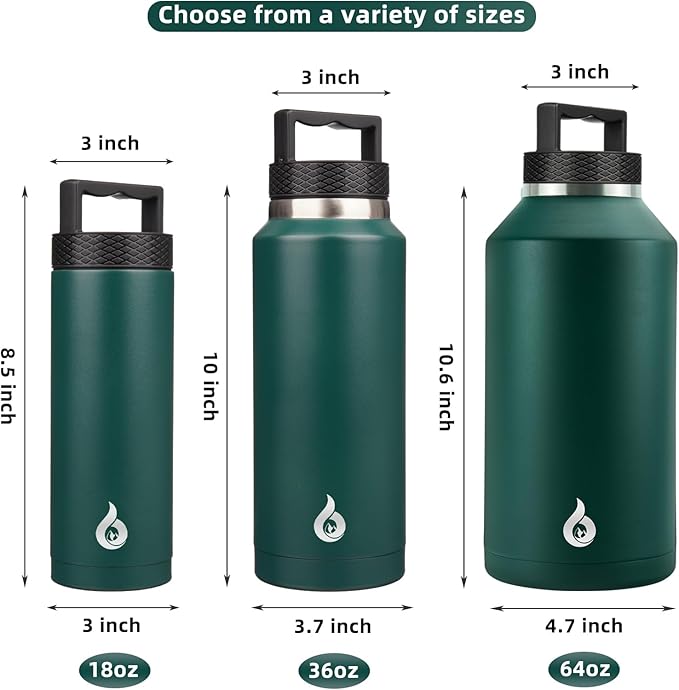 BJPKPK Insulated Water Bottles, Dishwasher Safe 18 oz Water Bottle with Handle, Leakproof BPA Free Thermal Flasks, Stainless Steel Jug for Sports, Army Green