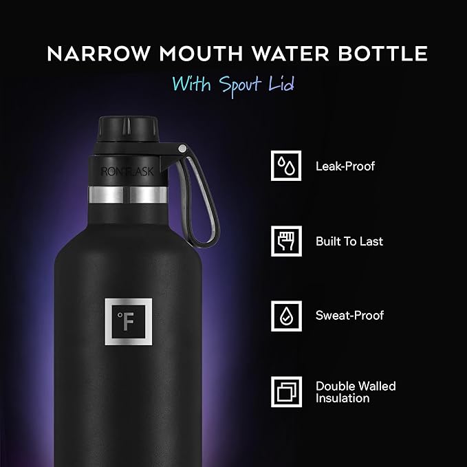 IRON °FLASK Camping & Hiking Hydration Flask with Spout, BPA-Free Insulated Stainless Steel Sports Water Bottle - 32 oz Sky