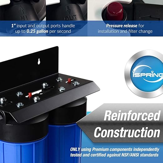iSpring WGB21B-PB 2-Stage Whole House Water Filtration System w/ 10” x 4.5” Carbon Block FC15B and Lead Reducing Filter FCRC15B, 1" Inlet/Outlet Ports