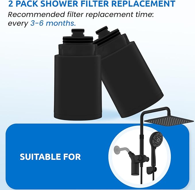 Ryamen Shower Head Filters Replacement ONLY for Dual 10" Filtered Shower Head Combo, Effective Chlorine Removal Rate≥90%, 2-Pack (Black)