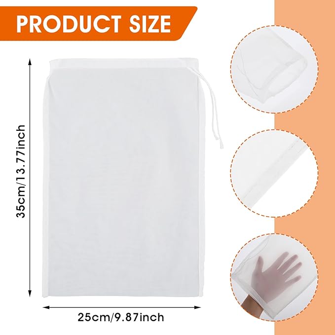 4 Pack Nylon Nut Milk Bag 14 × 10 Inches Fine Mesh Cheese Cloth Multiple Usage Reusable Food Strainer Professional Cold Brew Filter for Straining Juice Coffee Yogurt Tea (Nylon, 14×10 In)