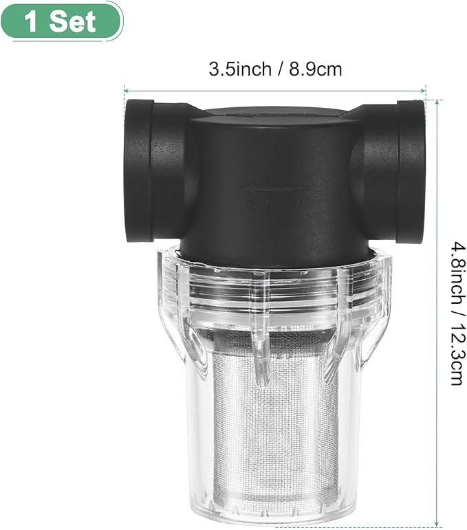 Water Pump Strainer with 40 Mesh Stainless Steel Filter Screen, 1 Inch Pipeline Filter for Garden Hose Outdoor RV Water Tank Pressure Washer Inlet [Black]