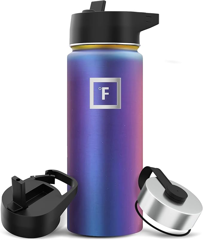 IRON °FLASK Camping & Hiking Hydration Flask with 3 Lids - Stainless Steel, Double Walled & Vacuum Insulated Water Bottle - Leak Proof & BPA Free 32 Oz