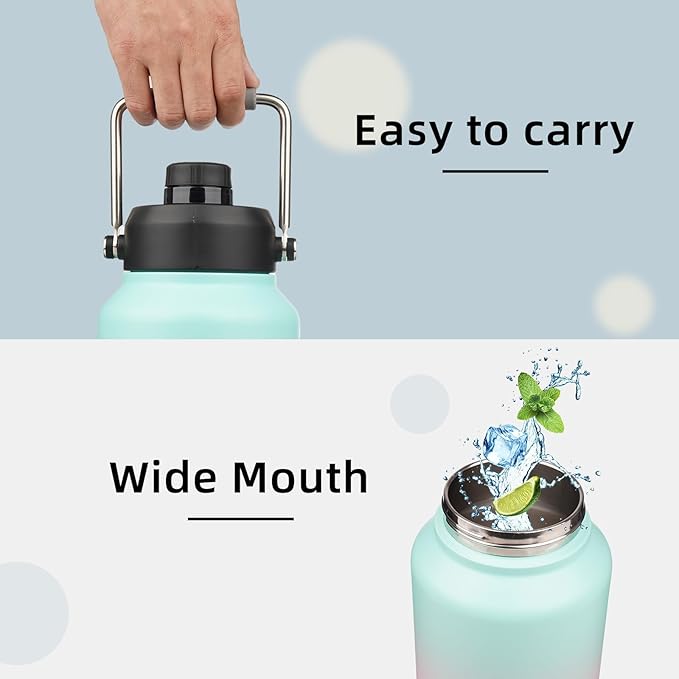 Jug with Handle,87 oz Insulated Water Bottle with Carrying Pouch, Double Wall Vacuum Stainless Steel Metal Bottle,Gum