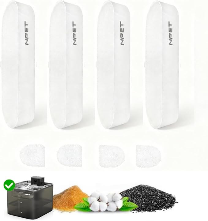 NPET Upgraded Design 4 Pack Replacement Filters for PETWF020SS Pet Drinking Fountain