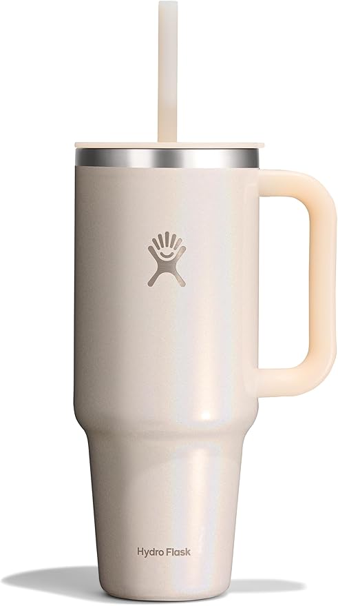 Hydro Flask 40 Oz Travel Tumbler with Handle, Lid and Straw - Insulated Stainless Steel in 40 Oz Glimmer Cream