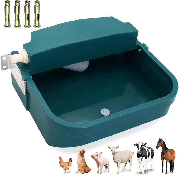 8L Automatic Animal Drinking Water Bowl with Float Valve & Drain Hole, Plastic Self Filling Livestock Water Trough,Large Outdoor Dog Water Dispenser for Chicken,Goat,Horse,Pig,Cow (One Bowl)