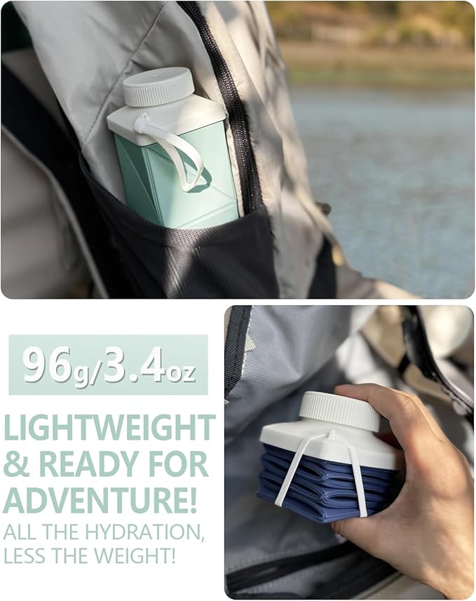 Collapsible Water Bottles 720ml 24.3oz, Foldable Portable Water Bottle, Lightweight Reusable Leakproof for Travel Camping Hiking Cycling Sports Outdoor School Office, 2 Pack, Starlight+Green
