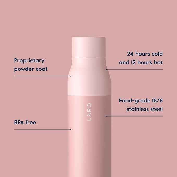 LARQ Bottle Twist Top 17 oz - Insulated Stainless Steel Water Bottle | BPA Free | Reusable for Camping, Office, Travel | Keeps Drinks Cold and Hot, Himalayan Pink