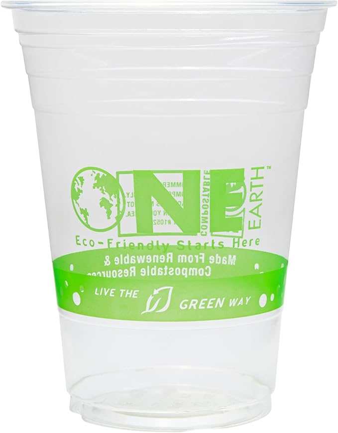Karat Earth [1,000 ct - 16 oz] Compostable PLA Plastic Cups, BPI Certified Disposable Renewable Cold Cups for Iced Coffee, Smoothies, and More | Green Line