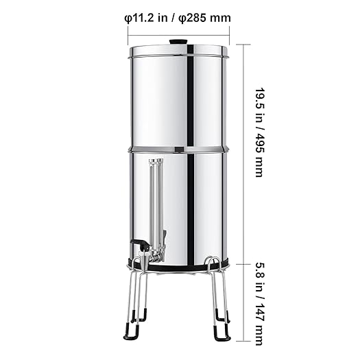 Happybuy Gravity-fed Water Filter System, 2.25G 304 Stainless-Steel Countertop System, Water Filtration System, Reduces Lead and up to 99% of Chlorine, with 2 Carbon Filters