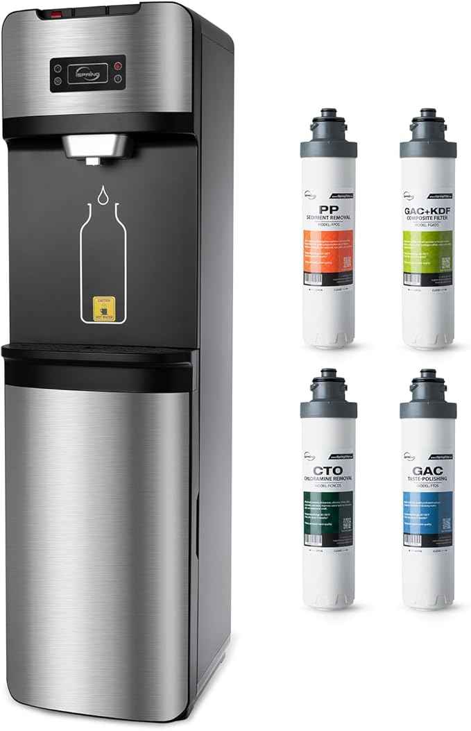 iSpring Bottleless Water Dispenser with Built-in 4-Stage Filtration, Chloramine Removal, Water Cooler Dispenser - Hot, Cold, Room Temp, Self Cleaning, Stainless Steel, Silver, Model: DS4S-NC