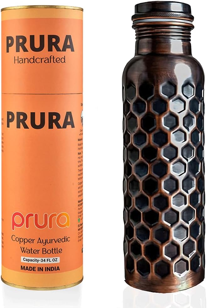 Copper Water Bottle With Beautiful Design 32 oz - Leak Proof Ayurvedic Drinkware Copper Vessel for Sports, Gym, Outdoors, Yoga, (Design 20)