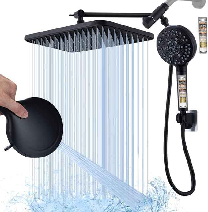 Black Large High Pressure Filtered Shower Head with Handheld, 14" Rain ShowerHead and 10 Spray Handheld with Filter, Upgrade Dual Shower for Couples Bathroom Accessories and Hard Water