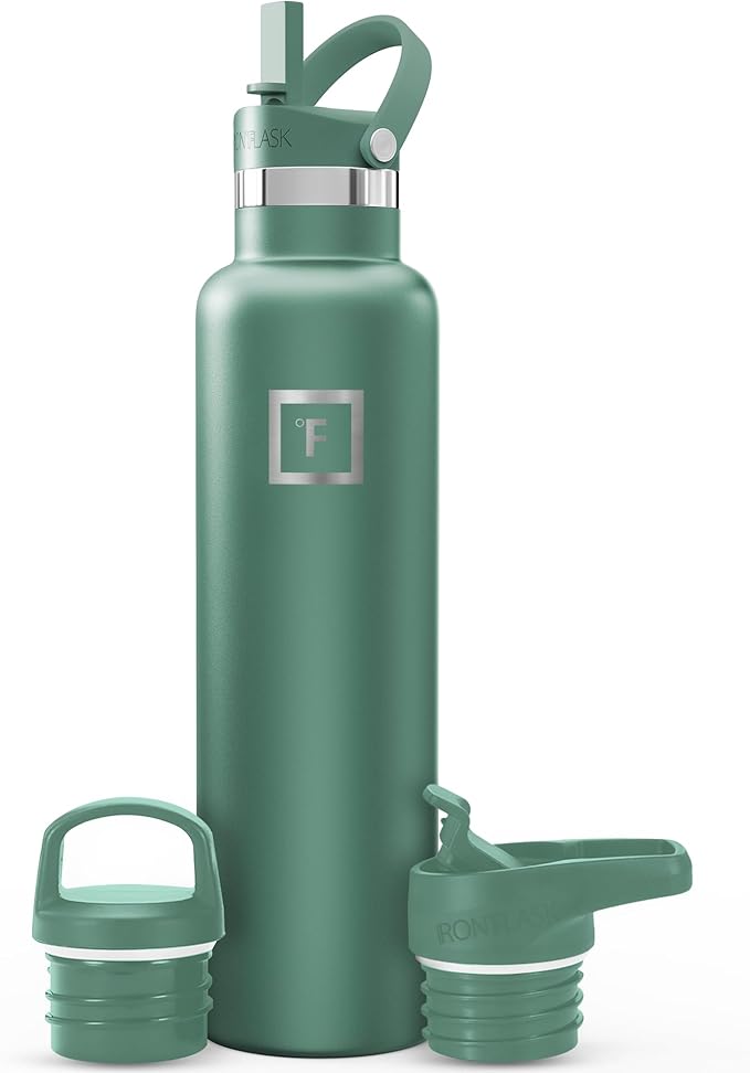 IRON °FLASK Camping & Hiking Hydration Flask with Straw, BPA-Free Insulated Stainless Steel Sports Water Bottle - 24 oz Sage