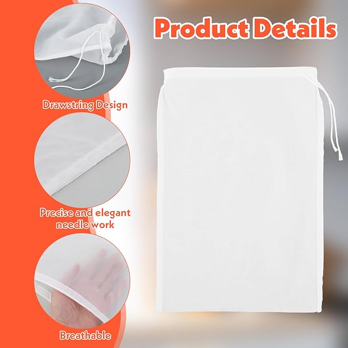 6 Pcs Nut Bag Strainer, 12 X 8 Inch Nylon Cheese Cloth Strainer Bags, Reusable Juice Food Strainer Professional Cheese Cloth Bag, Fine Mesh Bag For Straining Fruit Juice Tofu Yogurt Tea