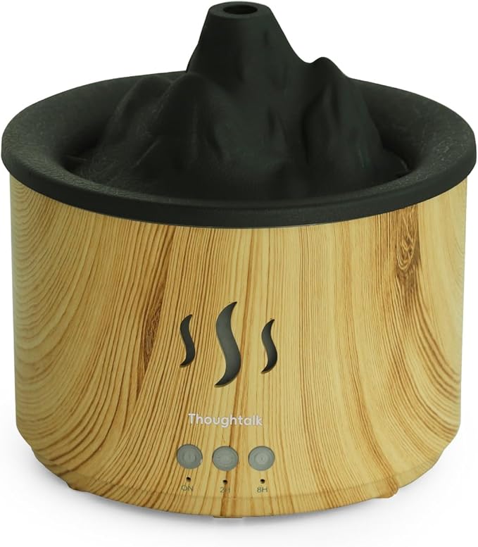 Essential Oil Diffuser for Home, 400ml Aromatherapy Volcano Diffuser, Cool Mist Humidifier with Two Light(Red, Blue), Auto-Off Vaporizer for Large Room Office, Wood Grain Quiet Timer.