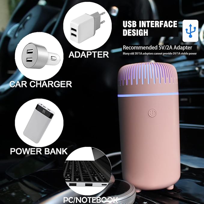 Unee Car Diffuser,USB 100ml Small Essential Oil Humidifier Aromatherapy Diffusers for Office Room(Pink)