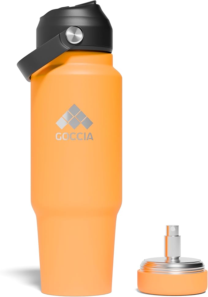 Sip & Scent 2-in-1 Smart Design 30 oz Insulated Water Bottle with Straw and Spout Lids and Refillable Perfume Container – 3-Layer Copper-Core, Leak-Proof Stainless Steel Water Bottle (Orange)