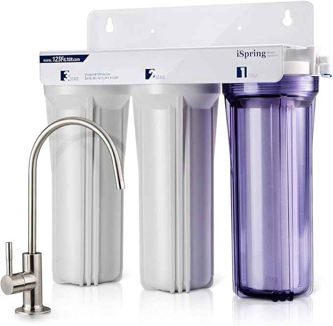 iSpring 3-Stage Classic Under Sink Filtration System with Alkaline Water Filter Cartridge for Reverse Osmosis Systems