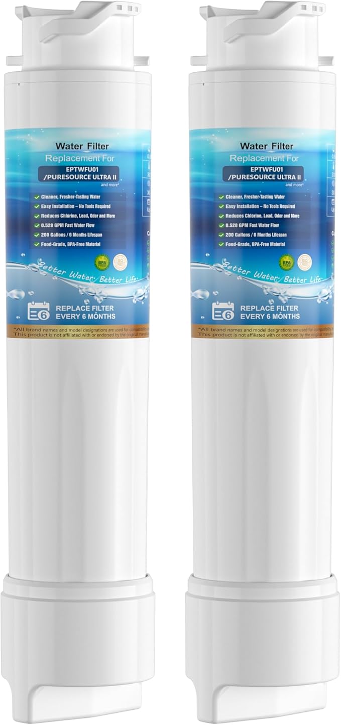 Water Filter Replacement, Compatible with EPTWFU01 and Pure Source Ultra II, EWF02, EPTWFU01C, 4562222, 012505454226, 807946701 – Advanced Filtration Technology, Long Life Span, 2 Pack - AquaVibe