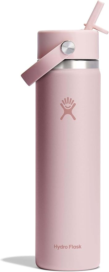 Hydro Flask Water Bottle - Insulated Stainless Steel - Wide Straw Lid, Non Spill, Leakproof in 24 Oz Trillium Pink