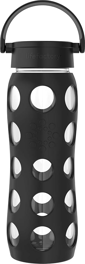 Lifefactory 22-Ounce BPA-Free Glass Water Bottle with Classic Cap and Protective Silicone Sleeve, Onyx