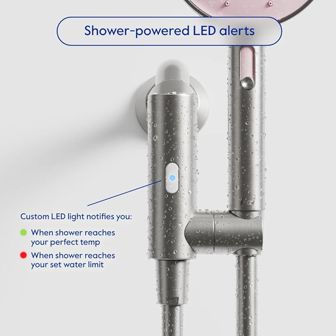 hai Smart Shower Head, Bluetooth Handheld Water Saving Showerhead with Adjustable High Pressure to Spa-Like Mist, Stainless Steel, Easy Installation, Customizable LED Lights, Rose Quartz, 2.5 GPM