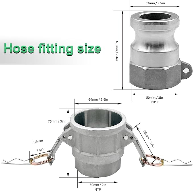 SAFBY 2 PCS Type A and Type D, Aluminum Cam Lock Fittings Cam Groove Fitting Camlock Fittings, Male and Female Adapter Female NPT Thread Camlock Fitting
