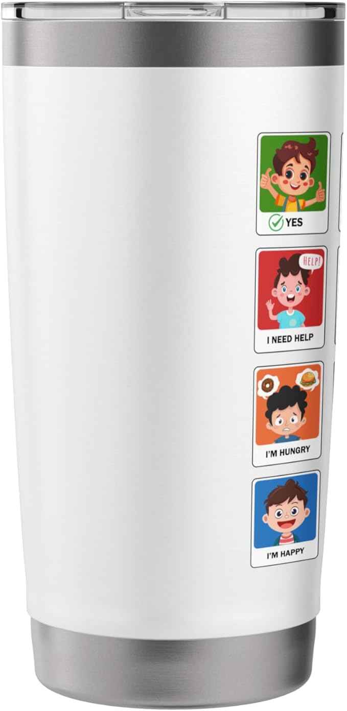 Autism Communication Cards Kids Emotions Speech Therapy AAC Stainless Steel Insulated Tumbler