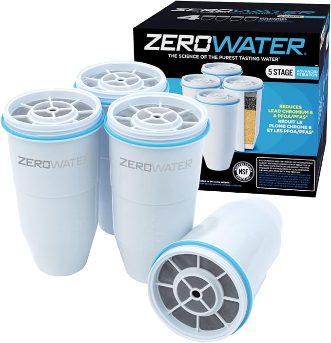 ZeroWater Official Replacement Filter 4-Pack + 32-Cup Ready-Read 5-Stage Water Filter Dispenser