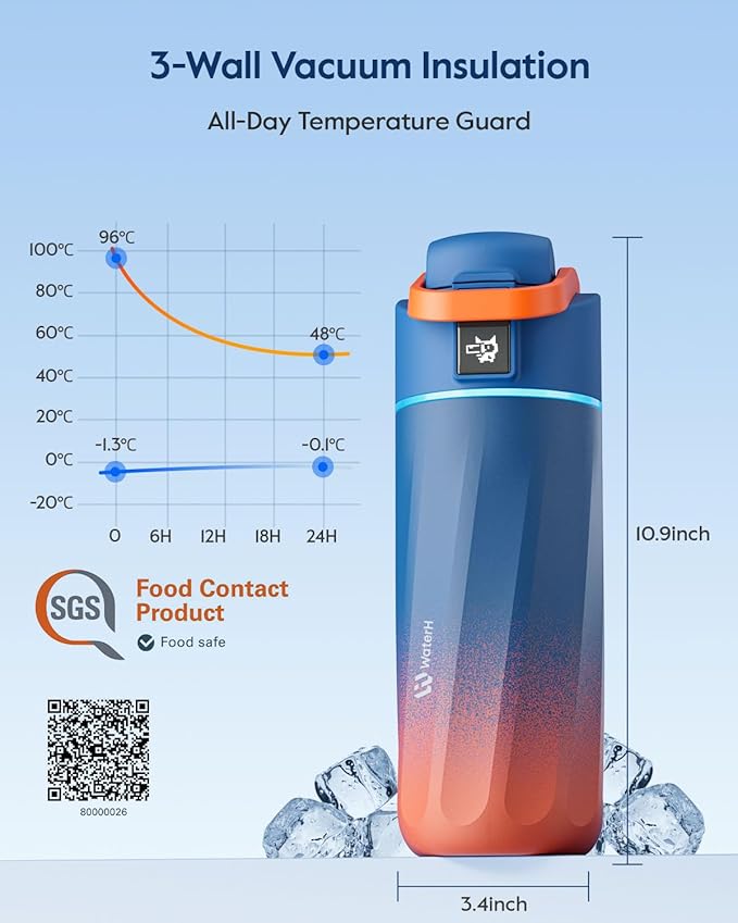 BOOST Smart Water Bottle with Reminder & Tracker, 16oz Kids Water Bottle for School, DIY Refrigerator Magnets, BPA-Free Vacuum Insulated Stainless Steel, Ideal Gift for Christmas, New Year