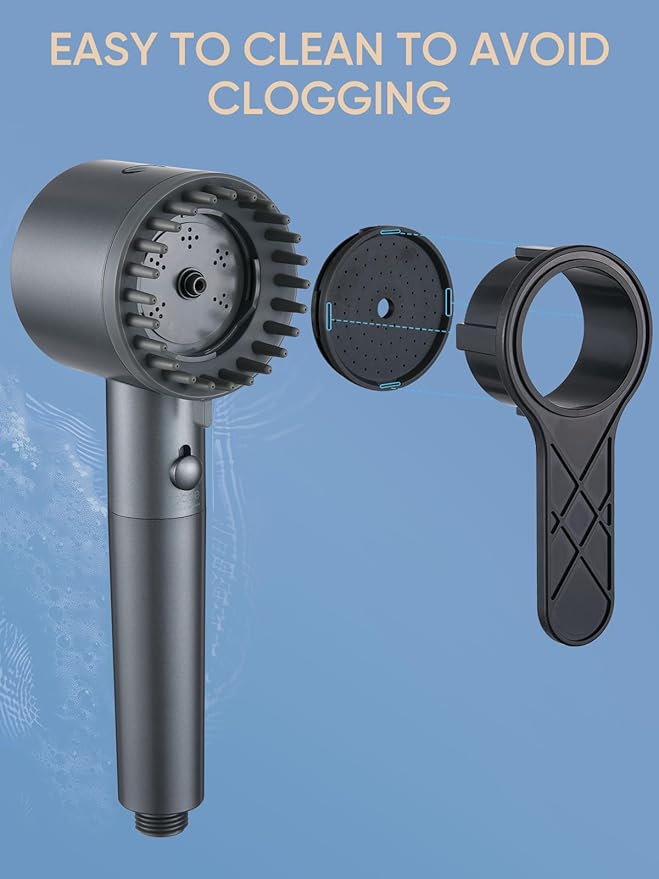 Cobbe Filtered Shower Head with Handheld, High Pressure 5-mode Showerhead with Filters, Built-in Power Wash for Hard Water - Remove Chlorine - Reduces Dry Itchy Skin, Gray - AquaVibe