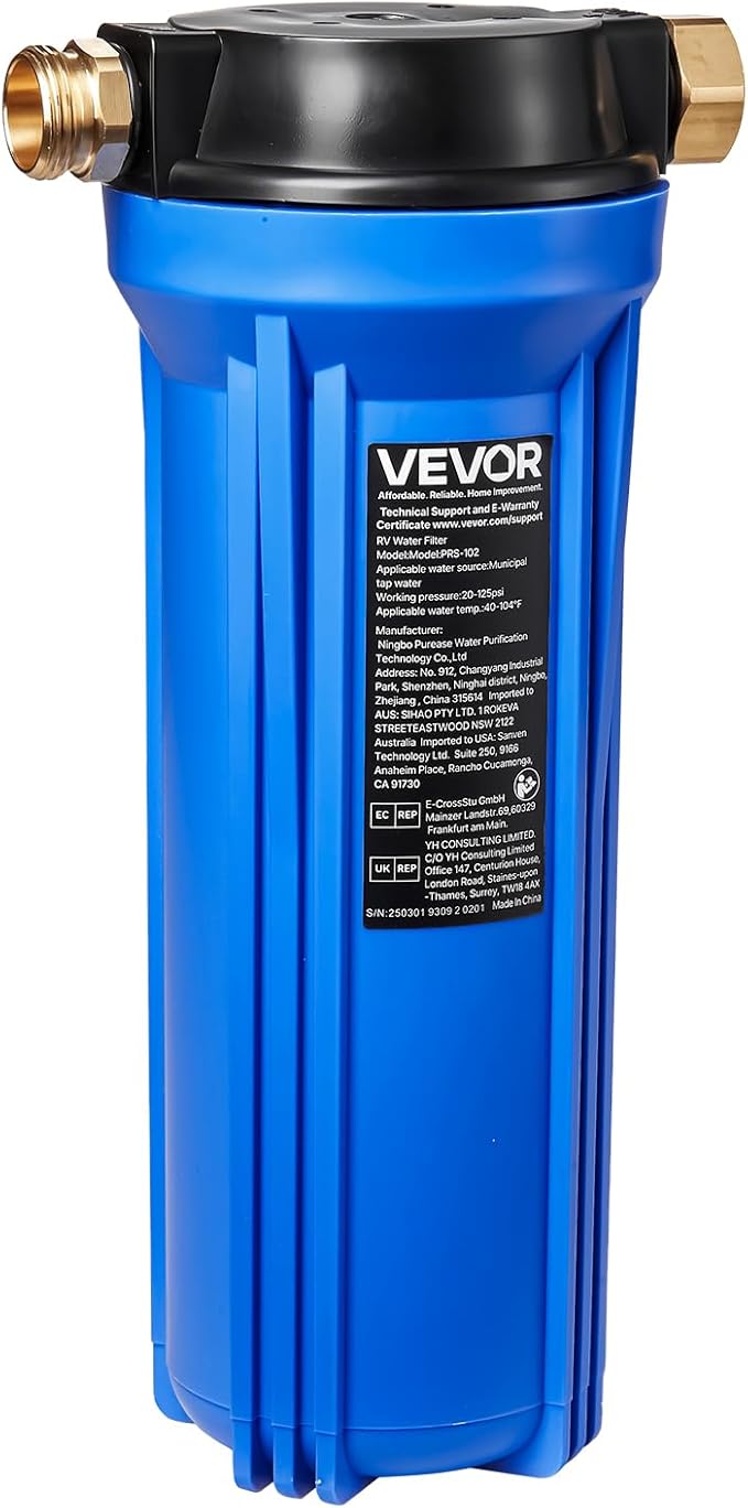 VEVOR RV Water Filter, 2.5 x 10 in Water Filter System for Campers, Remove Sediments, Chlorine, Bad Tastes, Odors, and Most Contaminants, RV Filter for RVs, Boats, Vans