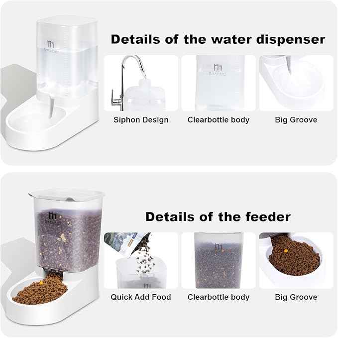 Marchul Dog Feeder, Gravity Cat Feeder and Water Dispenser Set, Automatic Pet Food Bowl and Waterer Large Capacity for Small Medium Pets Puppy Kitten Rabbit, 1 Gallon
