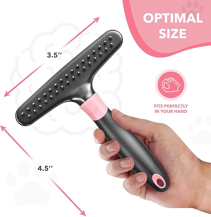 Dog rake deshedding dematting Brush Comb - Undercoat rake for Dogs, Cats, matted, Short,Long Hair Coats - Brush for Shedding, Double Row Stainless Steel pins - Reduce Shedding by 90% (Pink) - AquaVibe