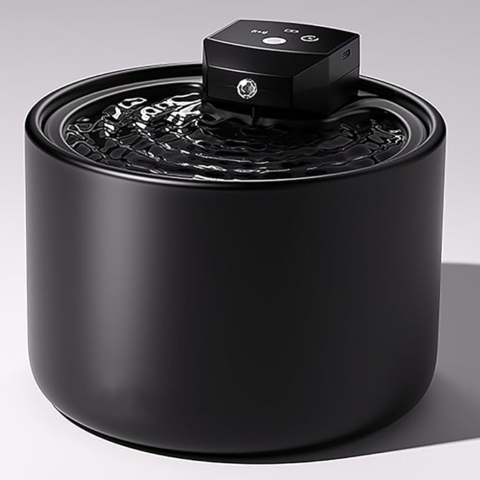 Cordless Ceramic Cat Water Fountain: 101.45oz/3L Automatic Super Silent Intelligent Sensor Pet Drinking Dispenser with 2500mAh Battery Dog Water Bowl Dispenser - for Pets Indoor(Black)