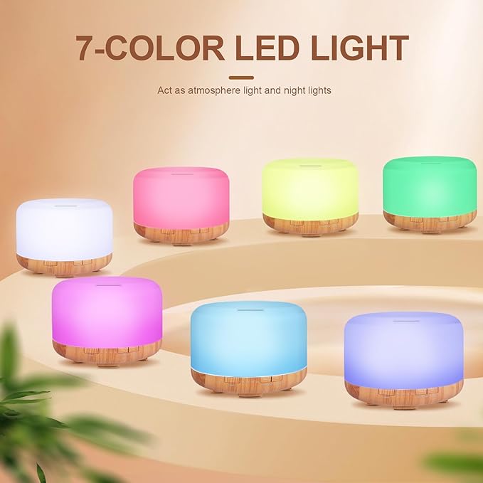 500ml Premium Essential Oil Diffuser with Remote Control. Ultrasonic Aromatherapy Humidifier Vaporizer. 7 Colors Lights. Comes with Timer & Auto-Off for Home & Office (Wood)
