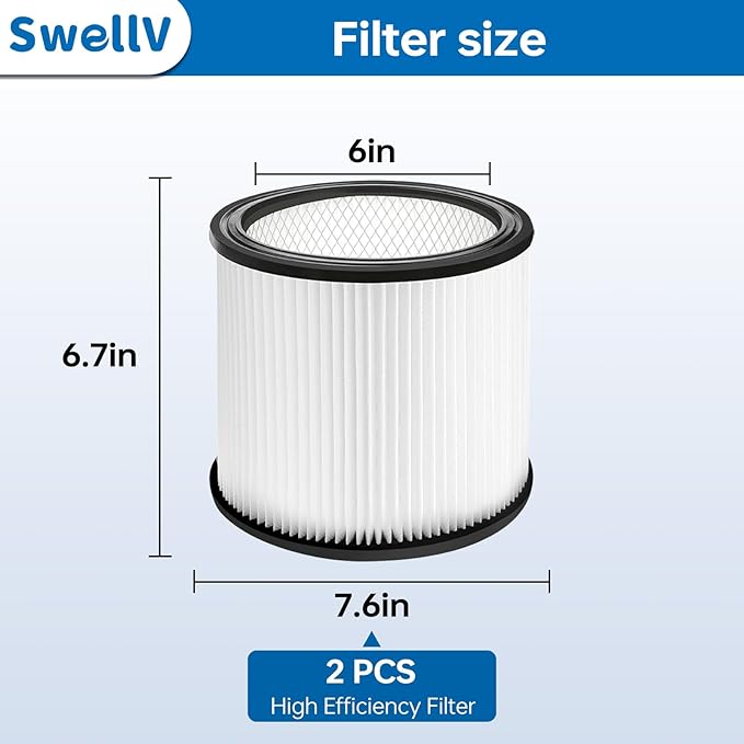 90304 Replacement Filter Compatible with Shop-Vac Shop Vac 90304, 90350, 90333,903-04-00, 9030400,fits most 5 Gallon and above Wet/Dry Vacuum Cleaners (2 Pack) - AquaVibe