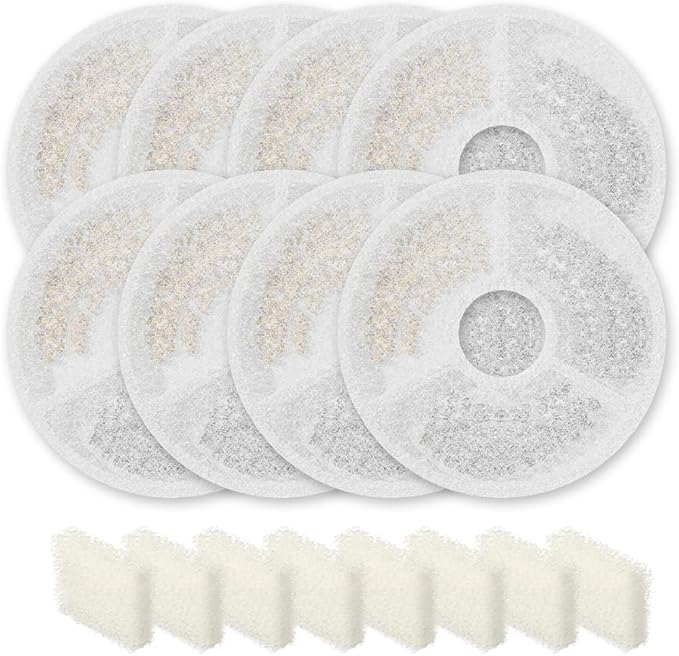 8 Pack Replacement Filters & 8 Pack Pre-Filter Sponges Set – Official Replacement Filters for Sarpaws Cat Drinking Water Fountains Dog Water Dispenser-FW1