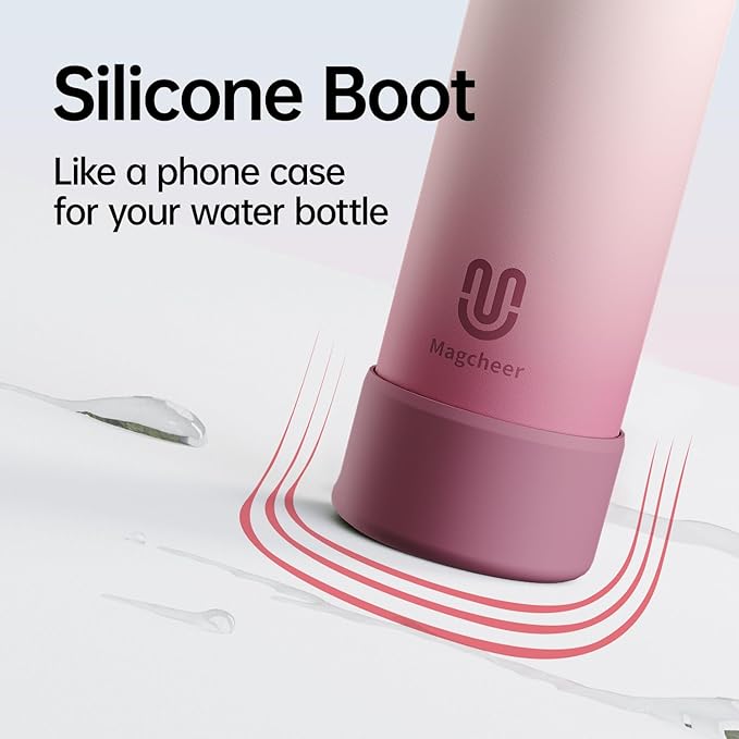Insulated Magnetic Water Bottle - Reusable Stainless Steel Bottle with MagSafe Compatible Phone Holder - Perfect for Gym, Sports, and Travel - Blush Pink 32oz