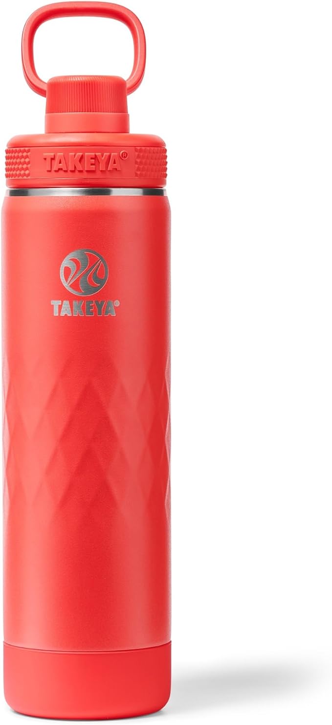 Takeya Sport 22 oz Triple-Insulated Stainless Steel Water Bottle, Spout Lid – Leakproof, Sweatproof, BPA-Free, Keeps Drinks Cold 36 Hrs, Hot 14 Hrs, Crimson
