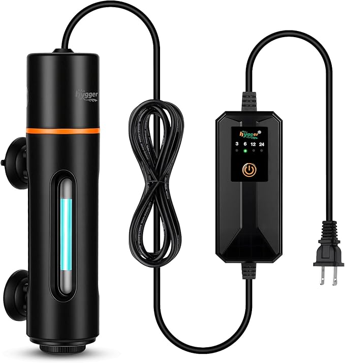 hygger Aquarium U-V Light with Timer, 360° Protective Shield Clean Lamp for Green Water & Algae, Amphibian Small U-V Light for Freshwater & Saltwater Fish Tanks, 7W for 30-130 Gal